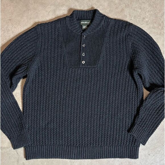 Eddie Bauer Sweater 100% Cotton Heavy Knit Henley Mens Medium - Picture 1 of 9